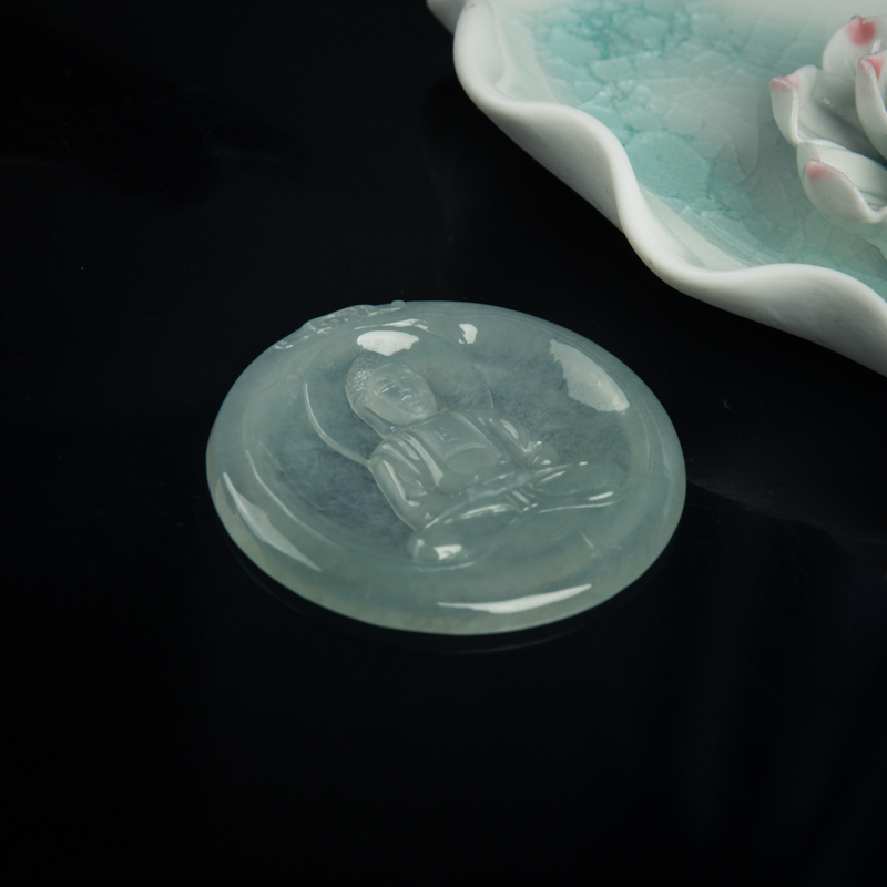 糯冰种天然翡翠大日如来吊坠-红掌柜