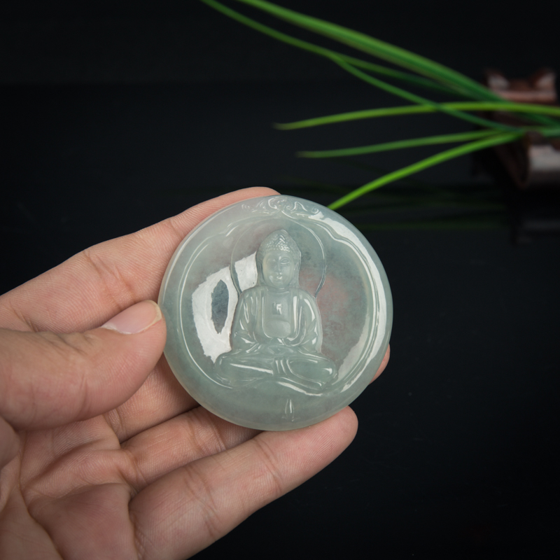 天然糯冰种翡翠大日如来吊坠-红掌柜