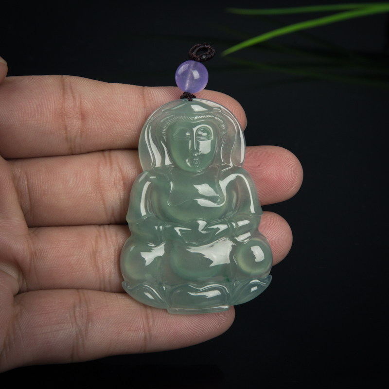 天然糯冰种浅绿翡翠观音吊坠-红掌柜
