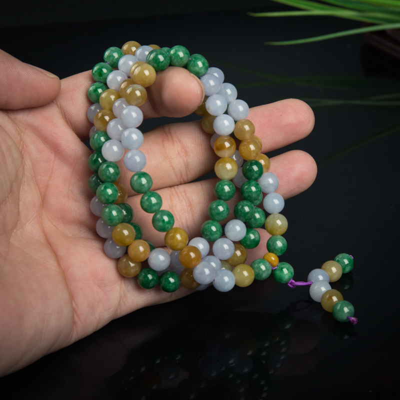 6.9mm天然糯种翡翠多圈手串-红掌柜