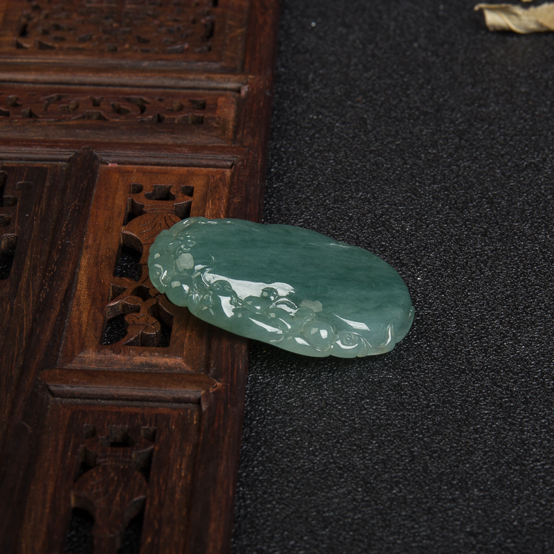 缅甸糯种灰绿翡翠福寿吊坠-红掌柜