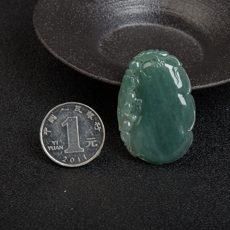 天然缅甸糯种灰绿翡翠福寿吊坠-红掌柜