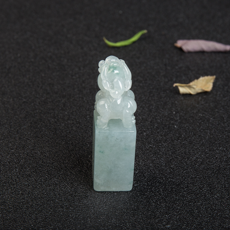 糯冰种飘花翡翠貔貅印章-红掌柜
