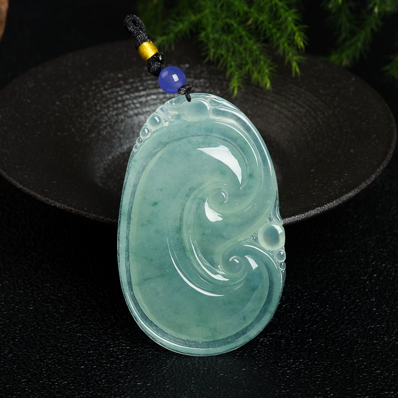 天然缅甸飘花翡翠如意吊坠-红掌柜