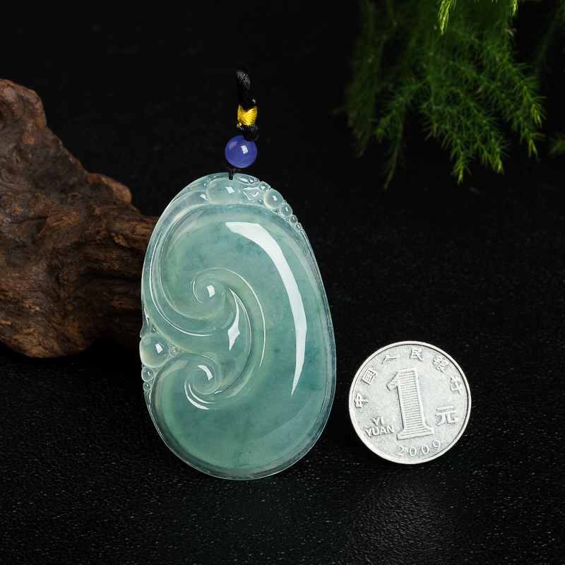天然缅甸糯冰种飘花翡翠如意吊坠-红掌柜