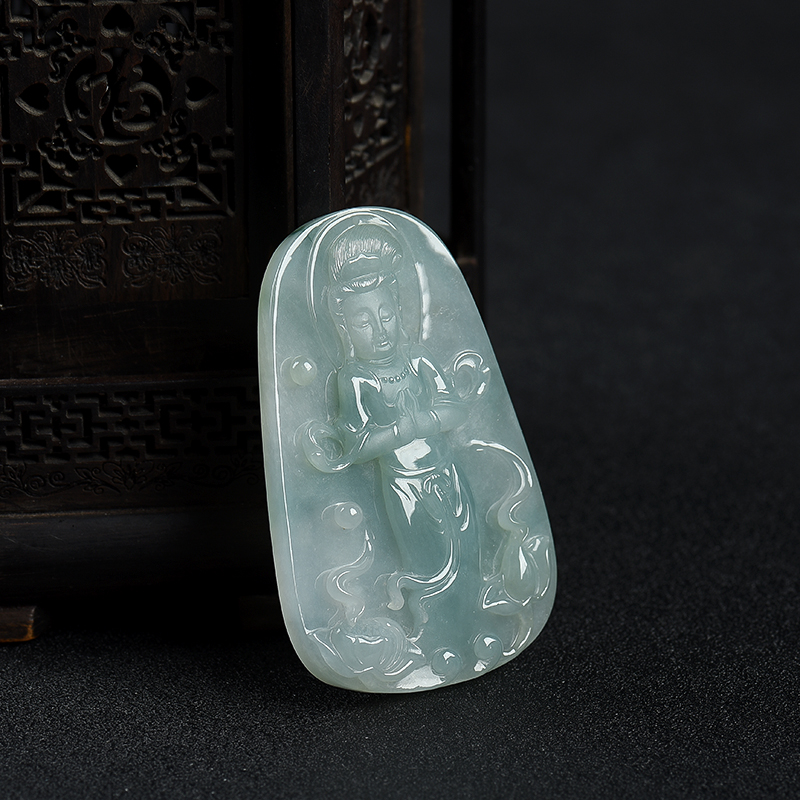 飘花翡翠观音吊坠-红掌柜