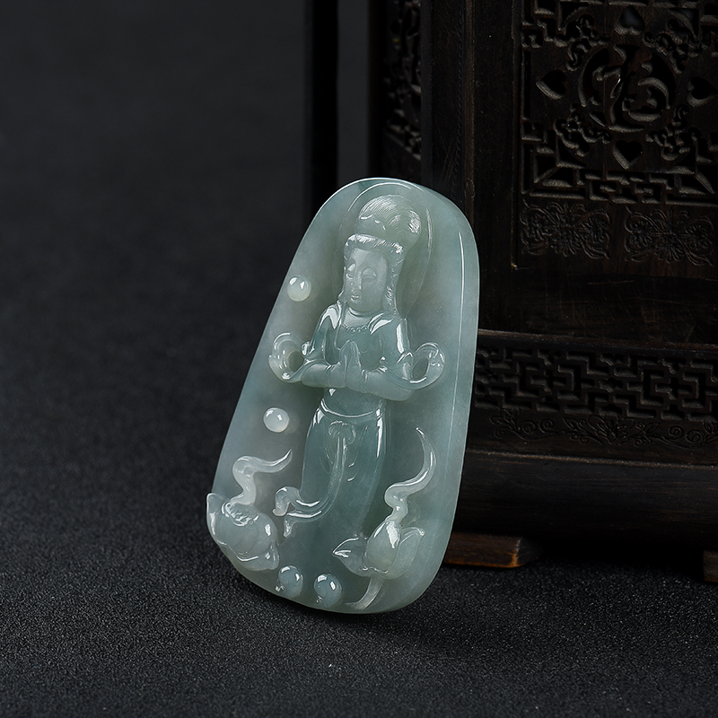 糯种翡翠观音吊坠-红掌柜