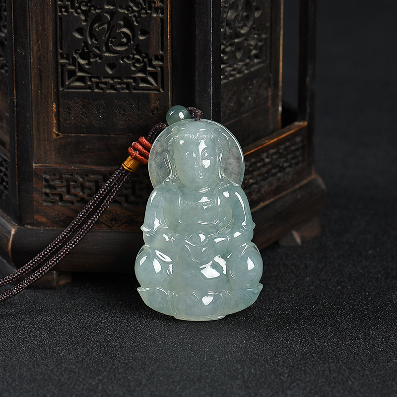 糯种飘花翡翠观音吊坠-红掌柜