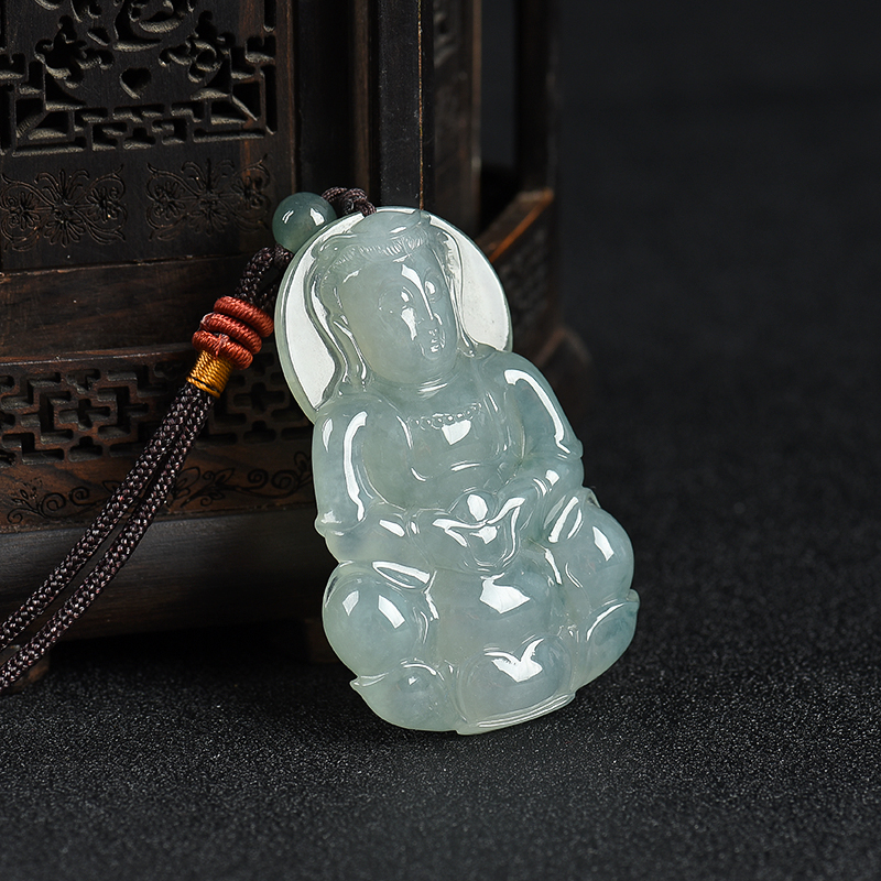 飘花翡翠观音吊坠-红掌柜