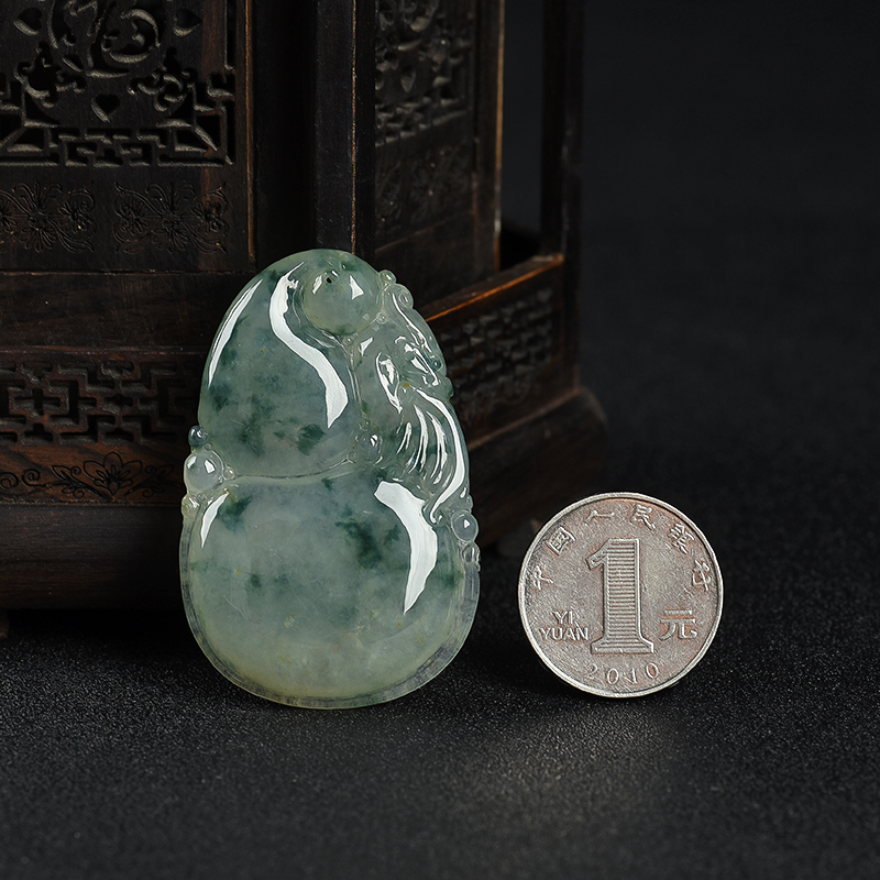 天然糯冰种飘花翡翠葫芦吊坠-红掌柜