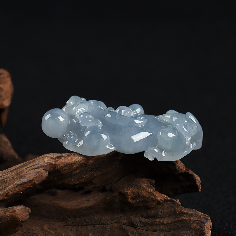缅甸糯冰种翡翠貔貅吊坠-红掌柜