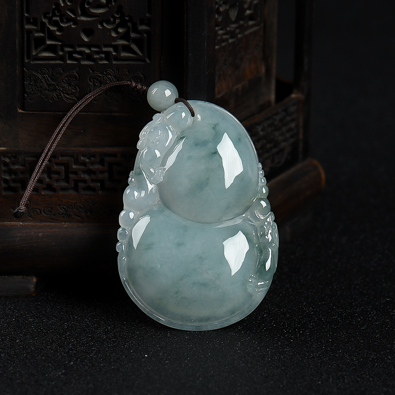 缅甸天然糯种飘花翡翠葫芦吊坠-红掌柜