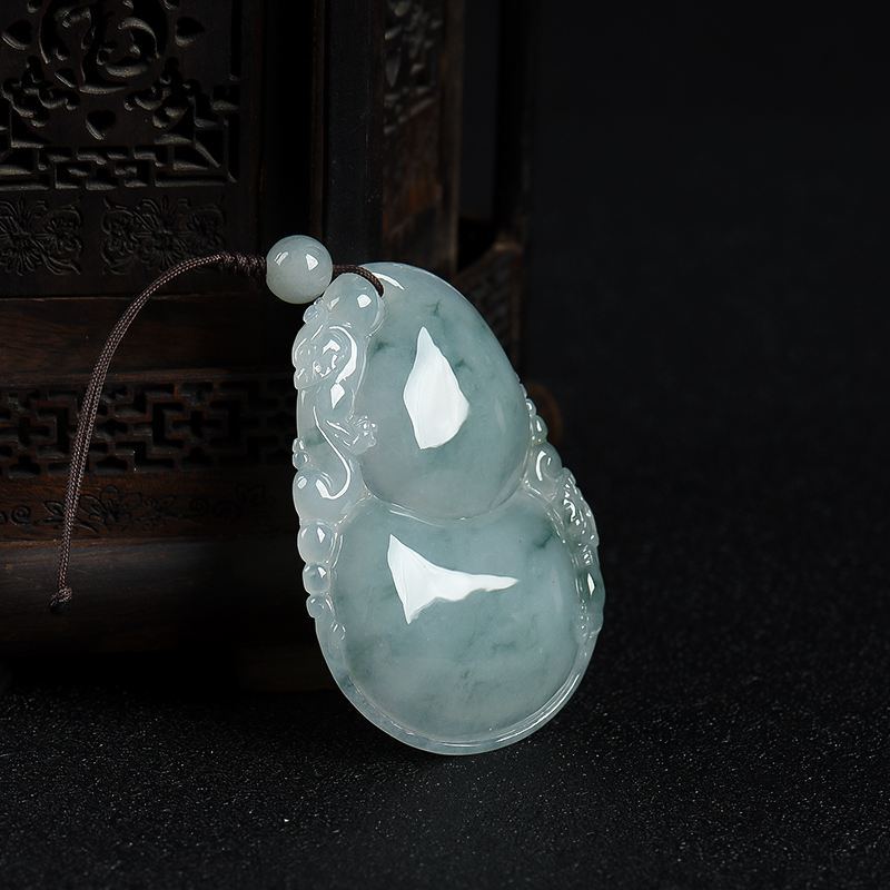 天然糯种飘花翡翠葫芦吊坠-红掌柜