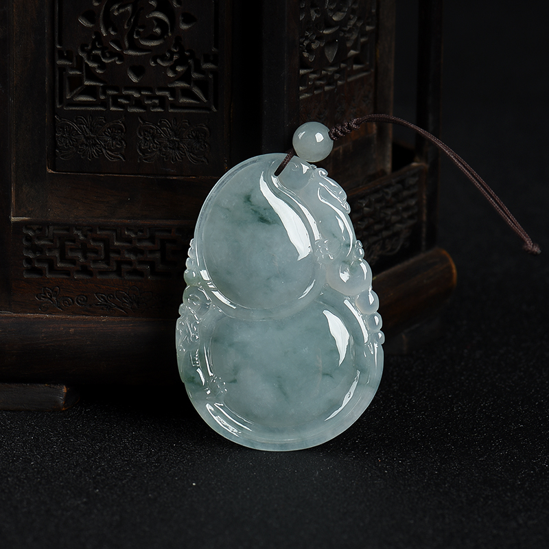 缅甸天然飘花翡翠葫芦吊坠-红掌柜