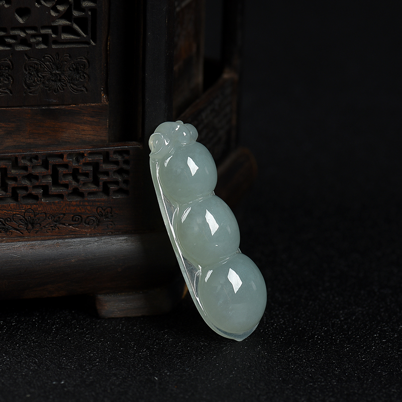 天然糯种灰绿翡翠连中三元吊坠-红掌柜