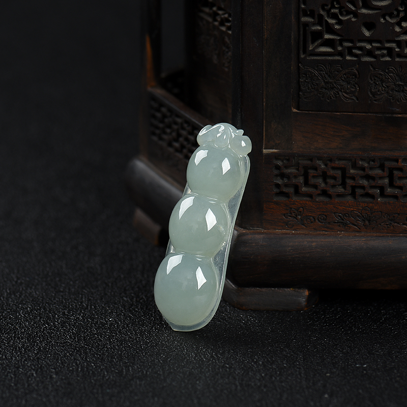 缅甸糯种灰绿翡翠连中三元吊坠-红掌柜