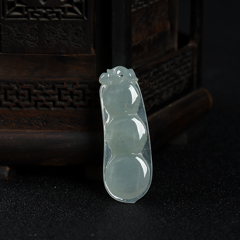 缅甸天然灰绿翡翠连中三元吊坠-红掌柜