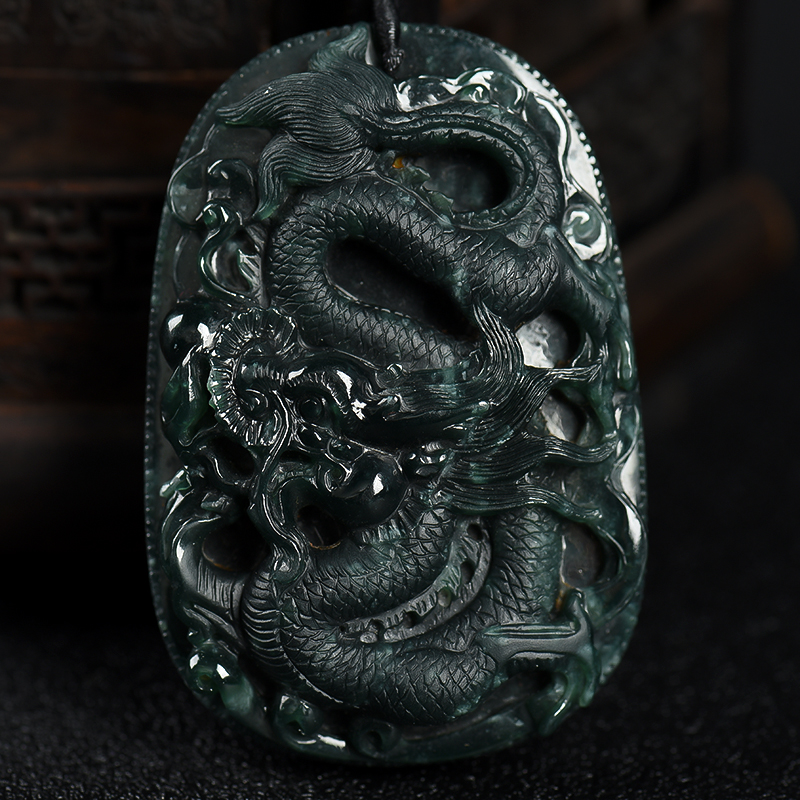 缅甸天然豆种墨翠翡翠吊坠-红掌柜