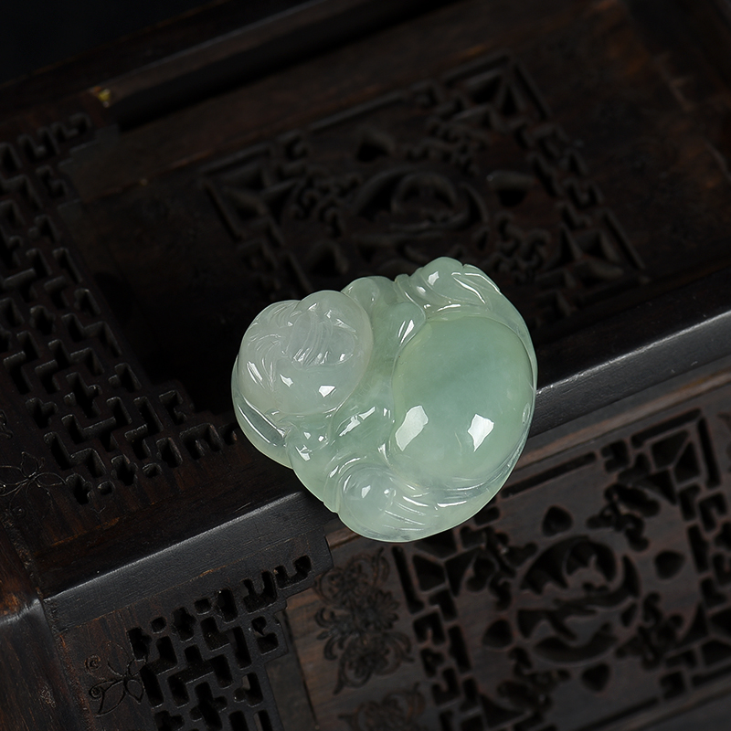 缅甸天然糯种翡翠弥勒佛吊坠-红掌柜