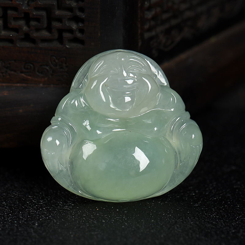 缅甸天然糯种浅绿翡翠吊坠-红掌柜