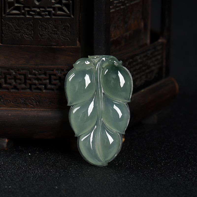 缅甸天然糯冰种深绿翡翠金枝玉叶吊坠-红掌柜