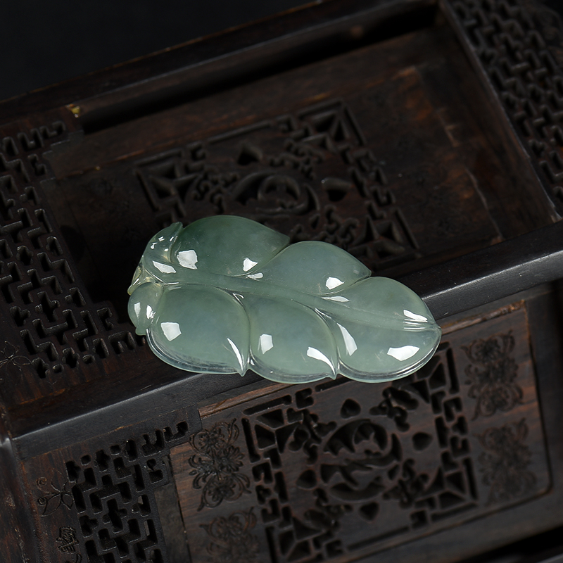 缅甸天然糯冰种翡翠金枝玉叶吊坠-红掌柜
