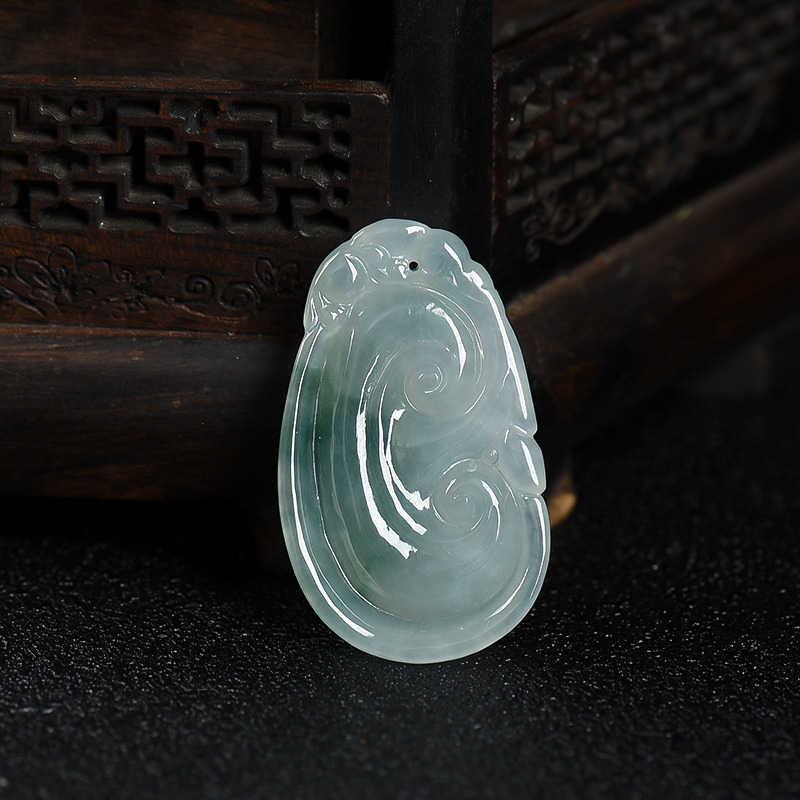 缅甸糯种飘花翡翠如意吊坠-红掌柜