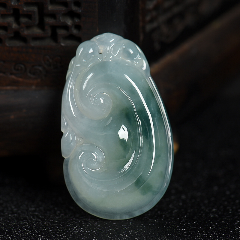 缅甸天然糯种飘花翡翠吊坠-红掌柜