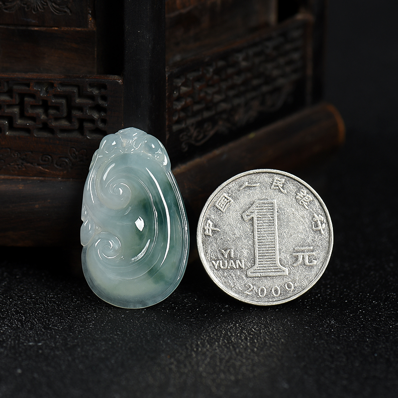 糯种飘花翡翠如意吊坠-红掌柜