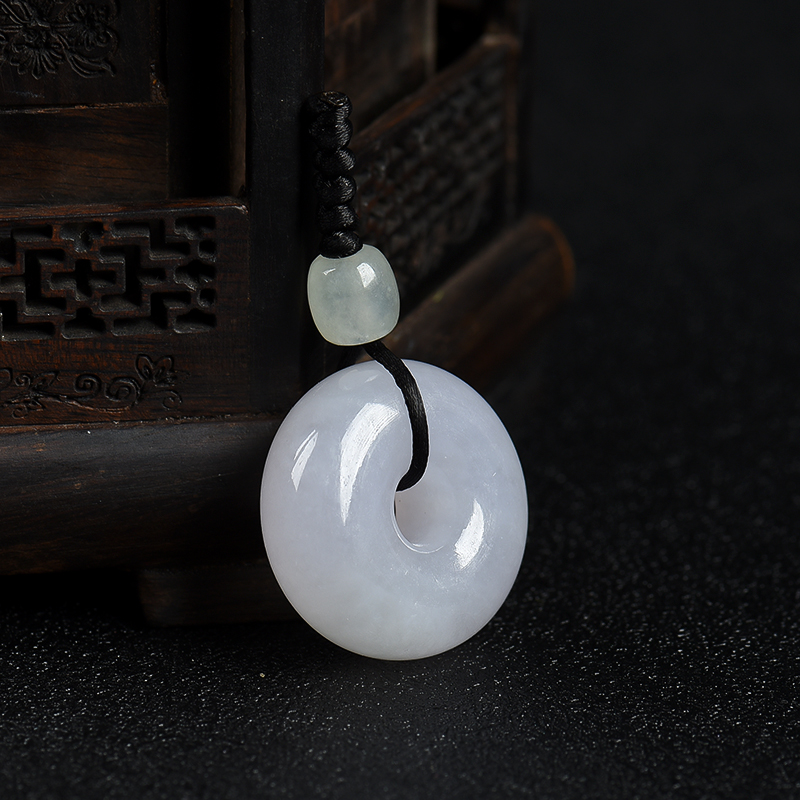 天然糯种白色翡翠平安扣吊坠-红掌柜