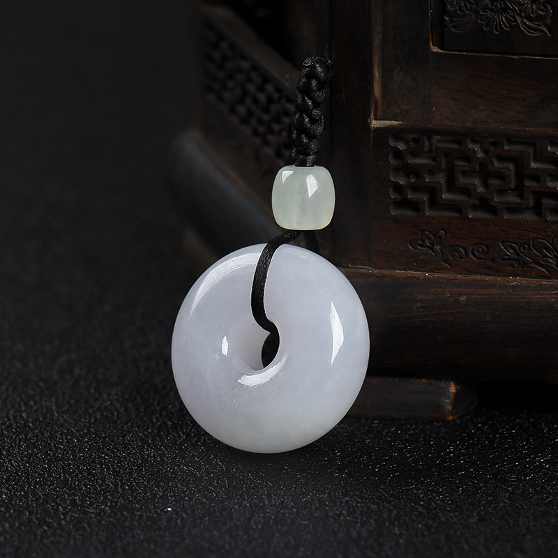 缅甸糯种白色翡翠平安扣吊坠-红掌柜