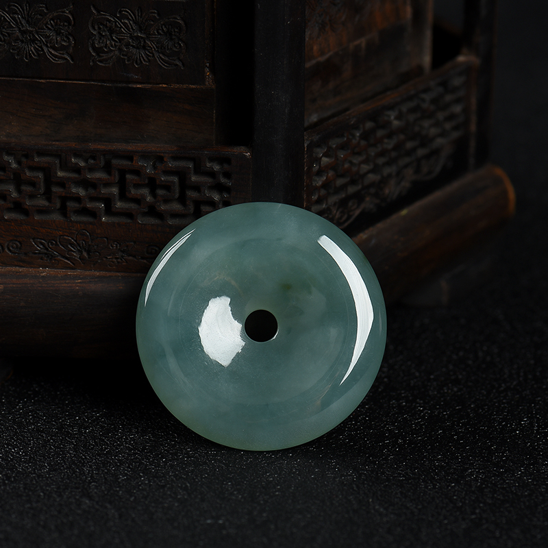 缅甸天然糯种飘花翡翠平安扣吊坠-红掌柜