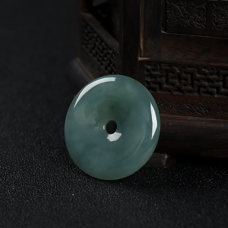 缅甸糯种飘花翡翠平安扣吊坠-红掌柜