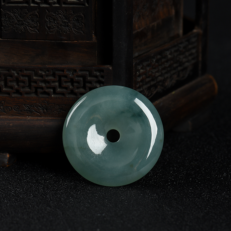 缅甸天然飘花翡翠平安扣吊坠-红掌柜