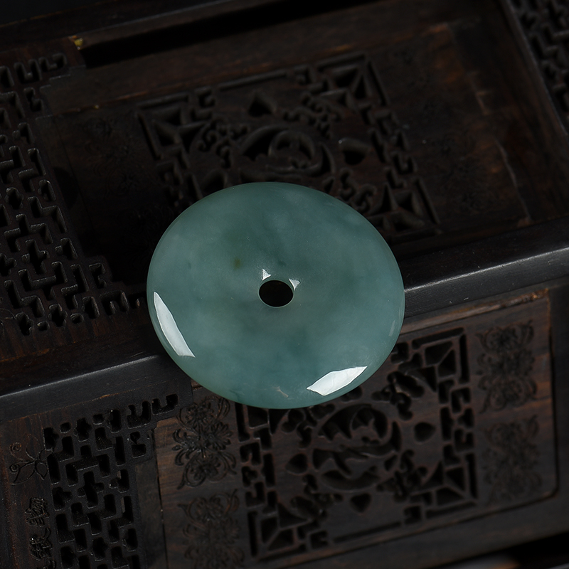 缅甸天然糯种翡翠平安扣吊坠-红掌柜