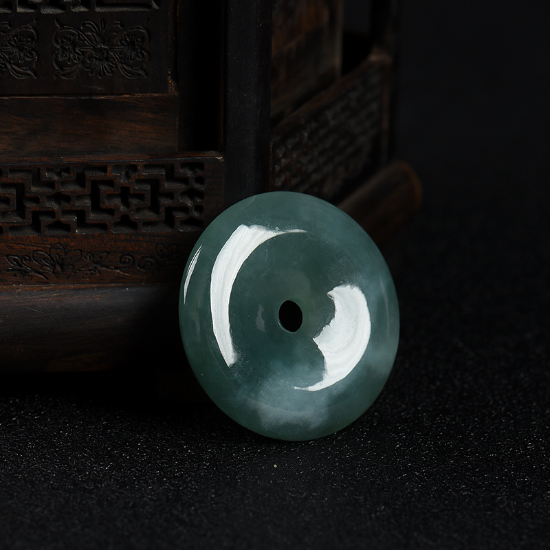 天然糯种深绿翡翠平安扣吊坠-红掌柜