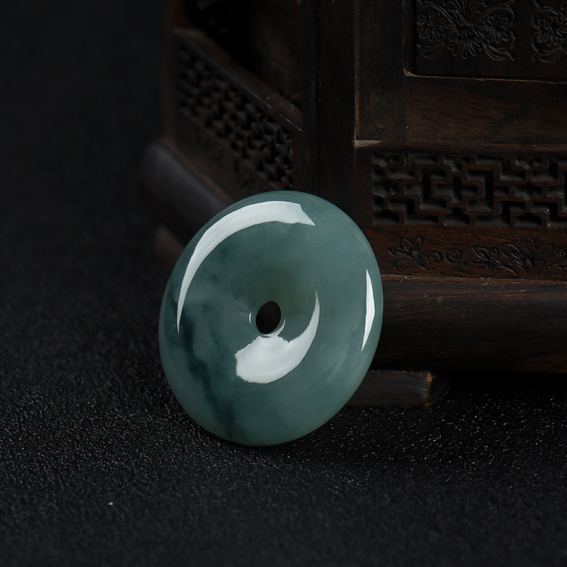 缅甸糯种飘花翡翠平安扣吊坠-红掌柜