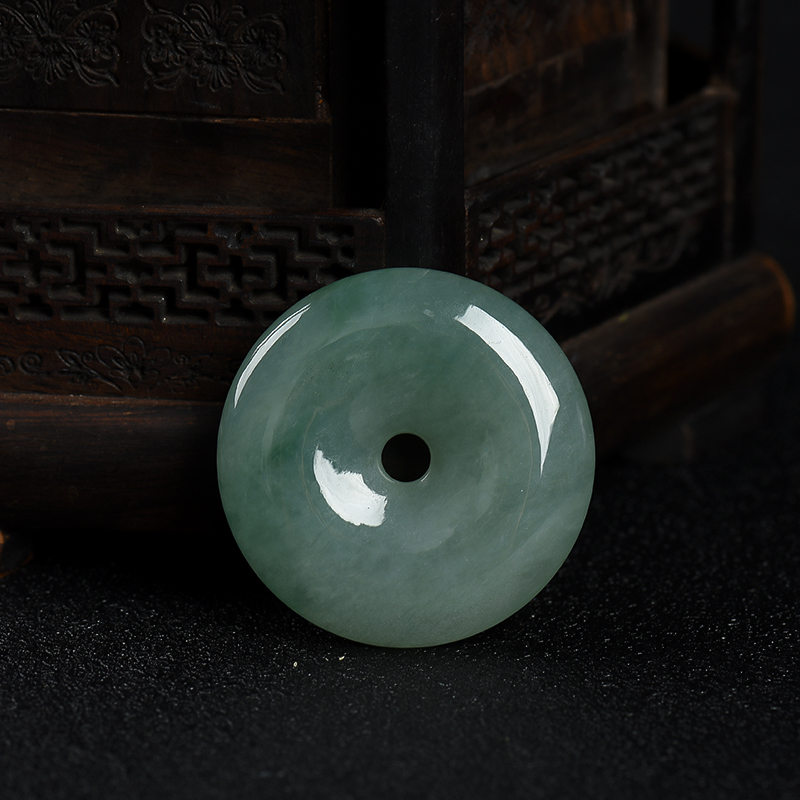 缅甸天然糯种深绿翡翠平安扣吊坠-红掌柜