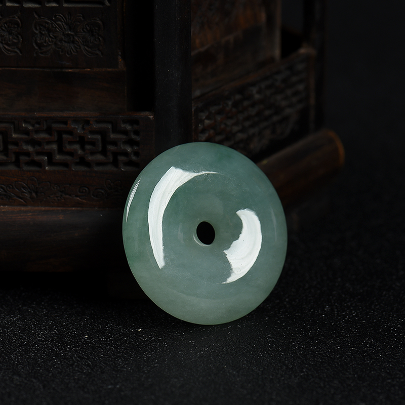 天然糯种深绿翡翠平安扣吊坠-红掌柜