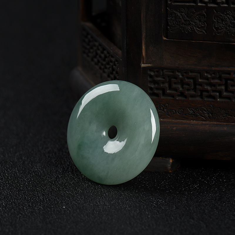 缅甸糯种深绿翡翠平安扣吊坠-红掌柜