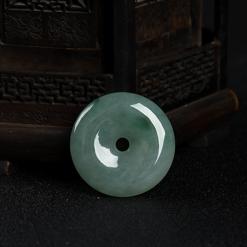 缅甸天然深绿翡翠平安扣吊坠-红掌柜