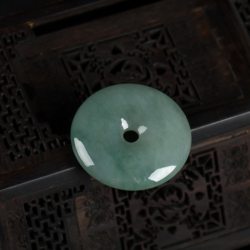 缅甸天然糯种翡翠平安扣吊坠-红掌柜