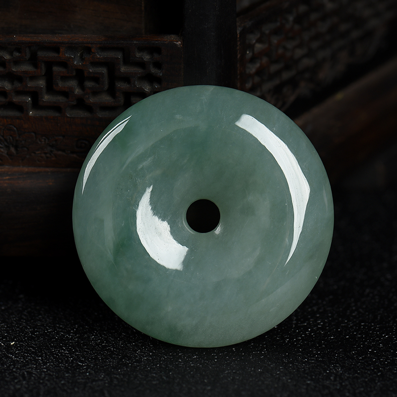 缅甸天然糯种深绿翡翠吊坠-红掌柜