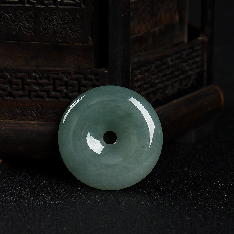 缅甸天然糯种深绿翡翠平安扣吊坠-红掌柜