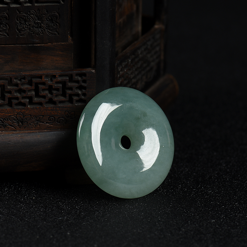 天然糯种深绿翡翠平安扣吊坠-红掌柜