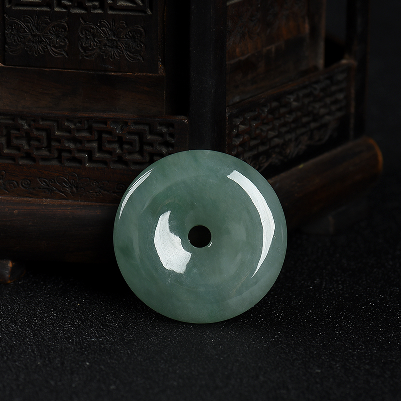 缅甸天然深绿翡翠平安扣吊坠-红掌柜