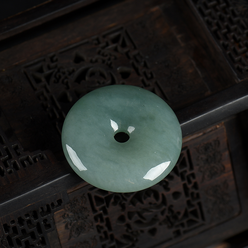 缅甸天然糯种翡翠平安扣吊坠-红掌柜