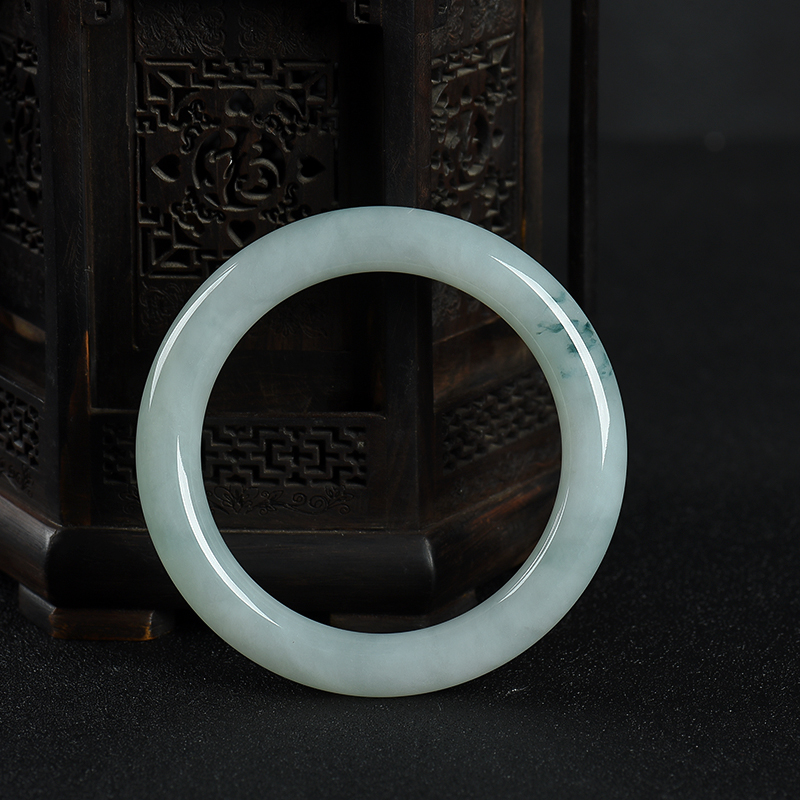 缅甸天然糯种飘花翡翠圆镯-红掌柜
