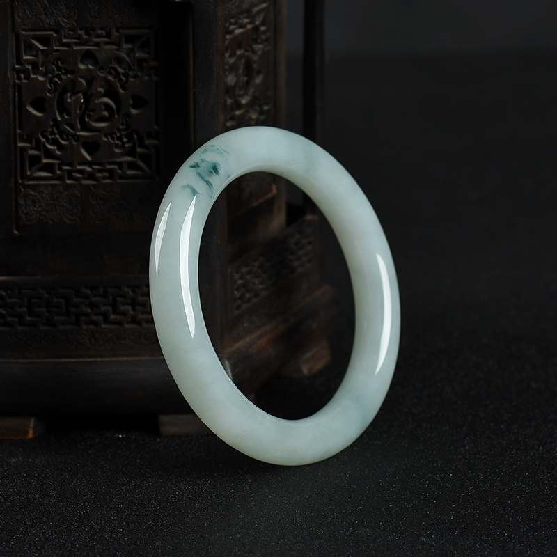 天然糯种飘花翡翠圆镯-红掌柜