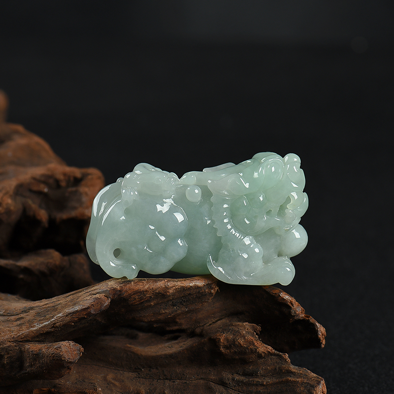 缅甸天然糯种浅绿翡翠貔貅吊坠-红掌柜